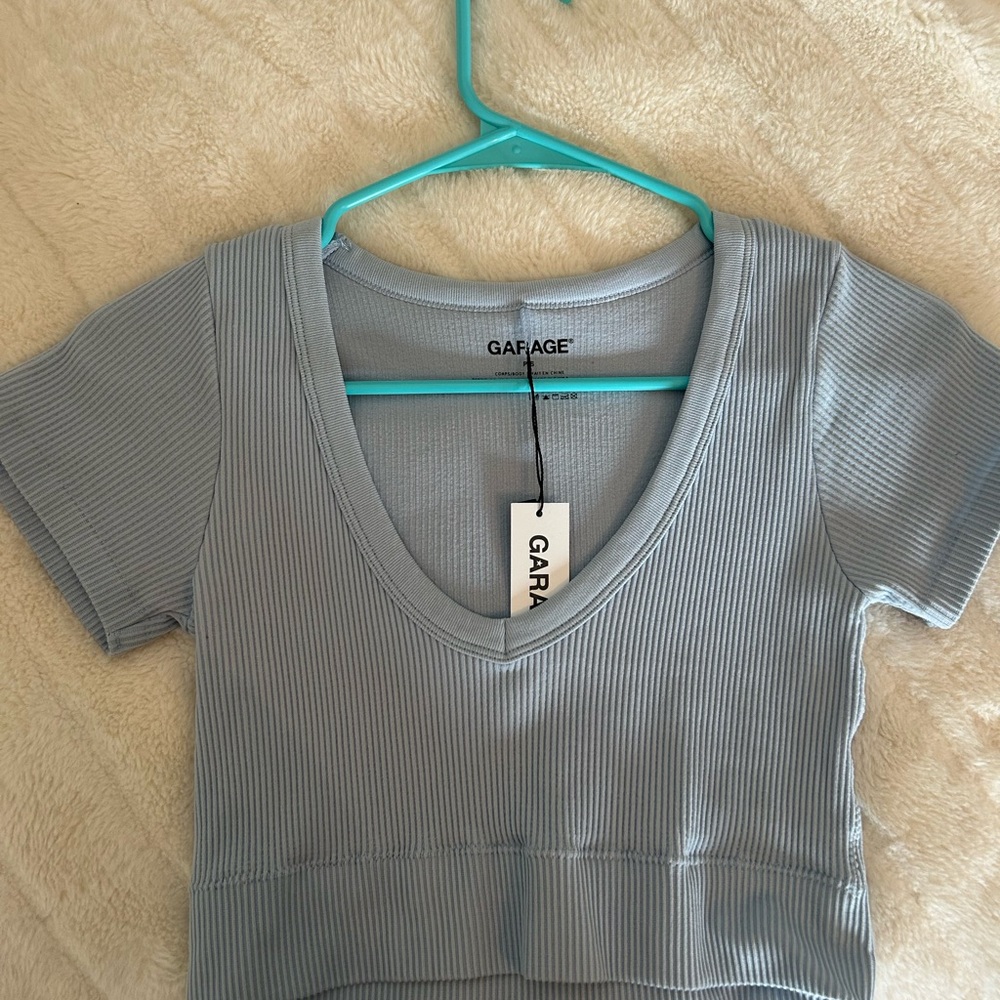 Garage Blue Fitted Crop T-Shirt